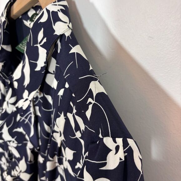 Lauren Ralph Lauren Silk Navy Floral Ruffle Short Sleeve Midi Dress Size 16 - Picture 6 of 12